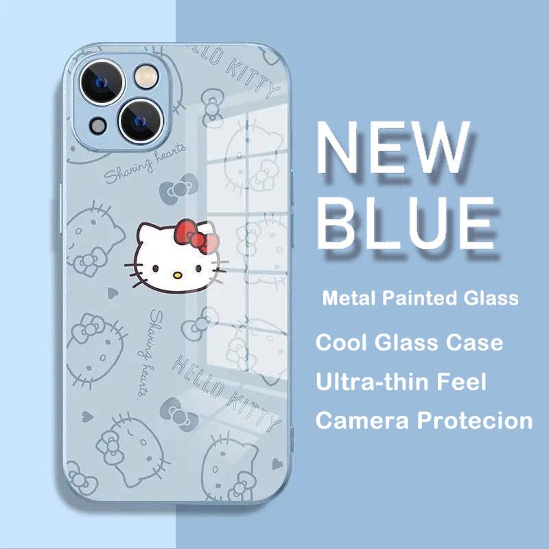 Ins New Hello Kitty Metallic-Color Phone Case For Samsung S10 20 21 22 23 8 9 24 FE PLUS Ultra 5G Glass Hard Cover