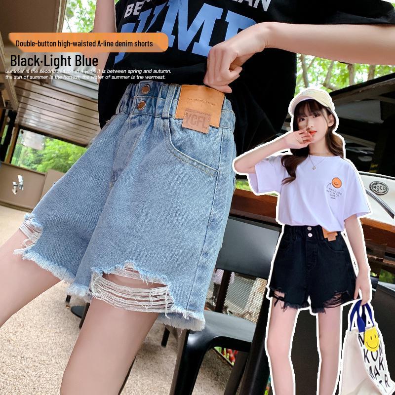 

Girls Denim Ripped Shorts - 2025 Summer Fashion for Big Kids 120cm