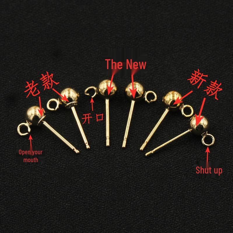 14K Gold Filled Round Bead Ear Pins: Ball Stud Earrings with Ring for DIY Jewelry Accessories.