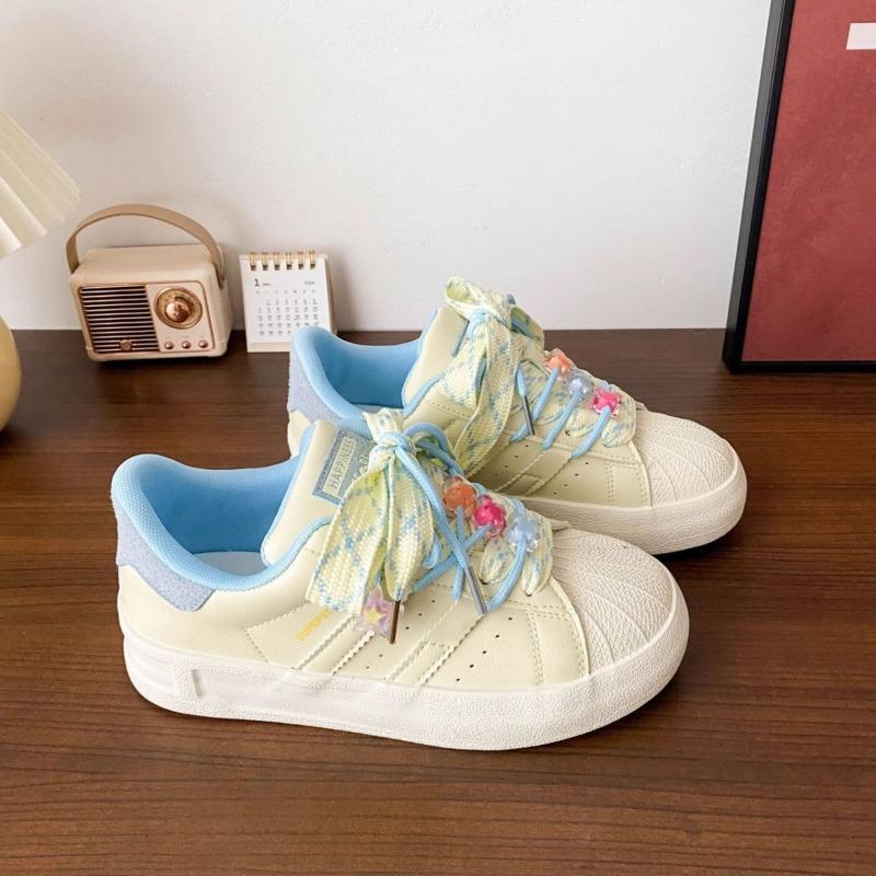 Dopamine Wear Board Shoes Children Cream Spring and Autumn Shell Head New Middle Heel Versatile Sports and Leisure Shoes