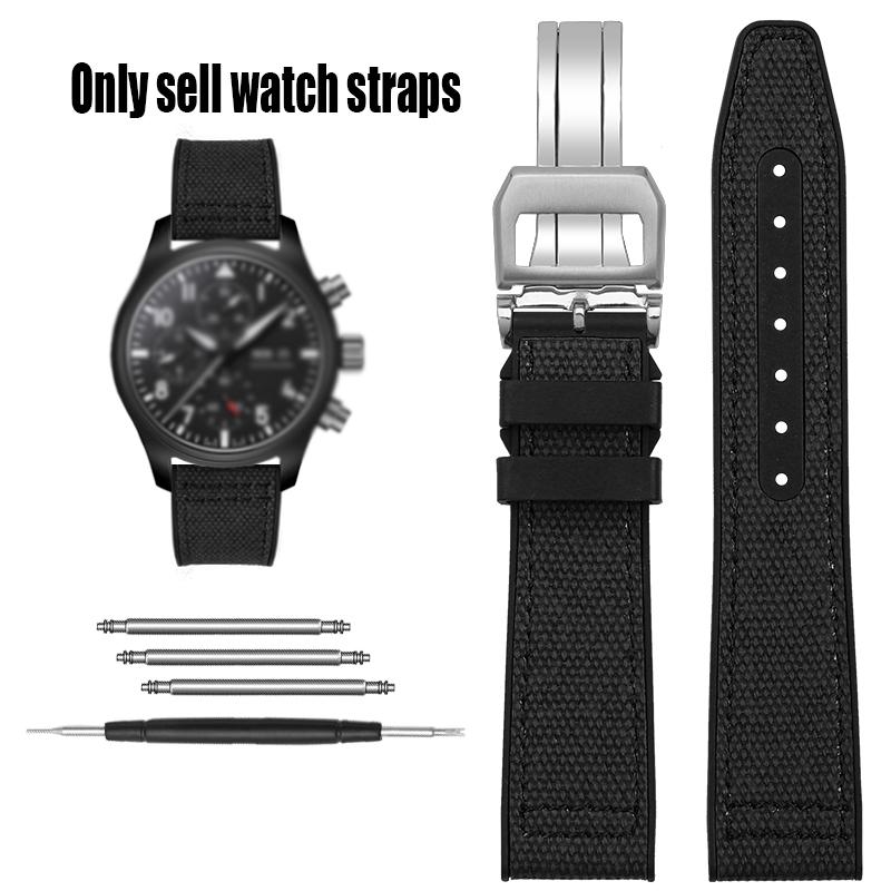 Nylon Rubber Watch Strap For IWC Pilot Spade A Mark 18 Portuguese Blue Band FOLDING CLASP Canvas Men's Watch Chain 20MM Bracelet