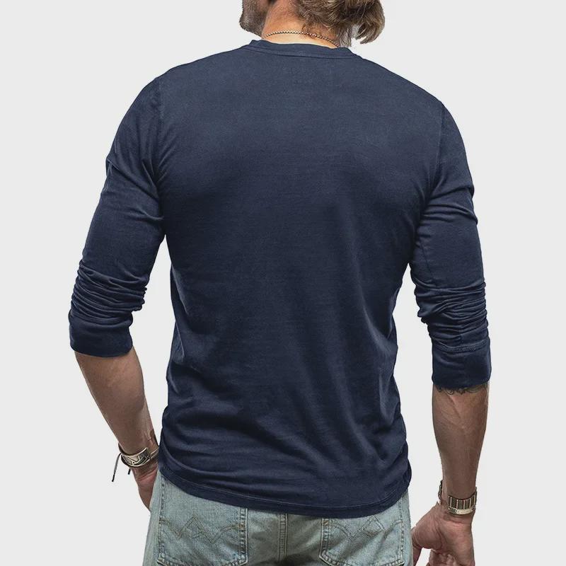 Heren Katoen Henley Shirt met Lange Mouwen - Europese & Amerikaanse Stijl