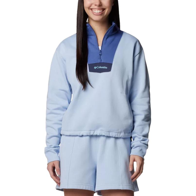 Columbia Lodge™ American Vintage Color Block Stand Collar Fashionable Long Sleeve Sweatshirt Women sweatshirt Blue 2073531-477