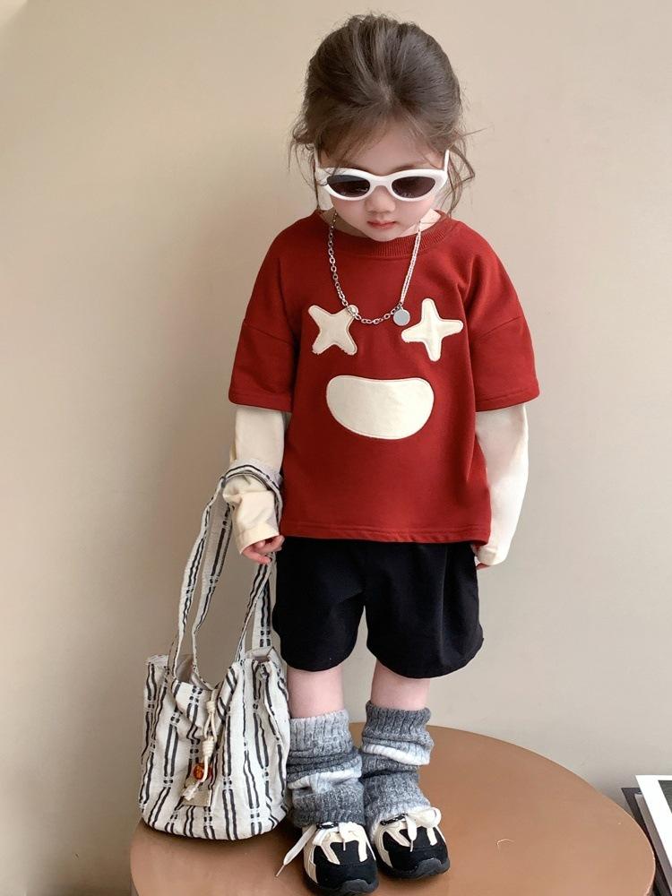 2025 New Girls' Stylish Fake Two-Piece Sweatshirt for Spring and Autumn