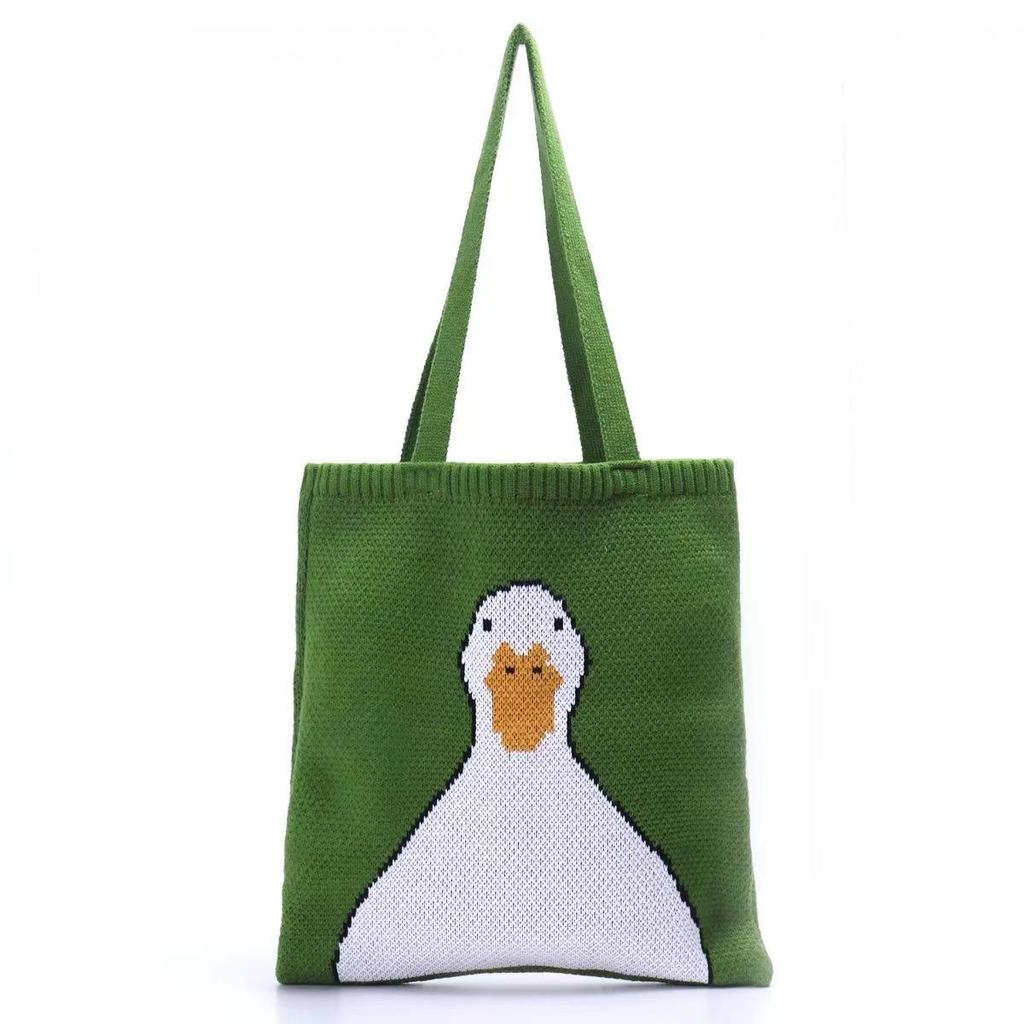 Women's Cartoon Knitted Tote - Autumn/Winter Fashion, Large Capacity Duck Design Wool Handbag