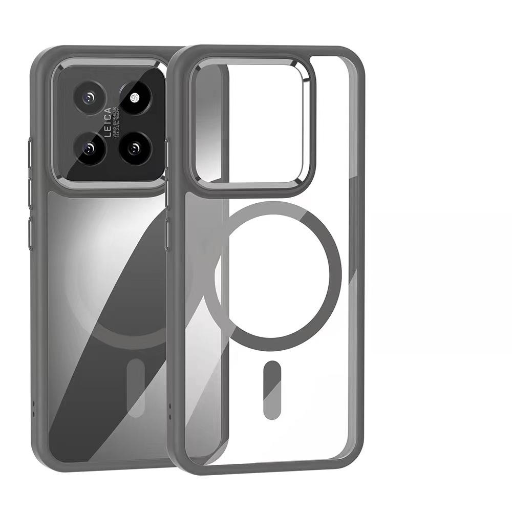 Suitable for The Xiaomi 14PRO Golden Shield Magnetic Three-in-one Eagle Eye Phone Case, Transparent and Simple Style 14 Metal Key Case