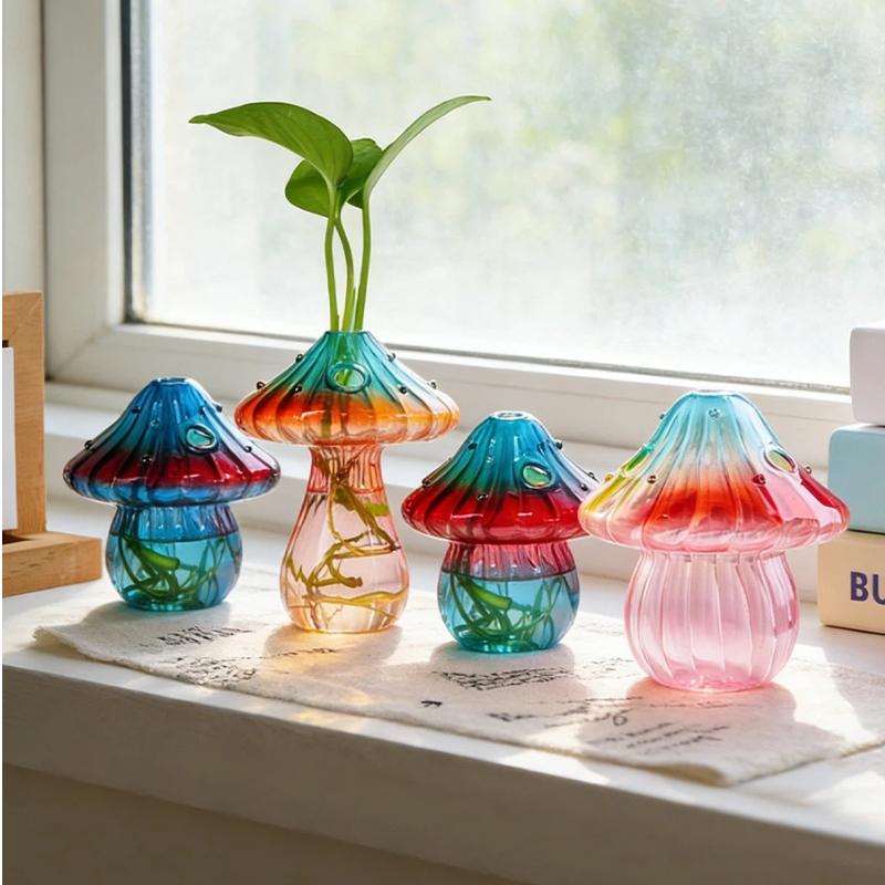Glass Mushroom Vase Modern Decorative Vases Bedroom Vase Hydroponic Plants Flower Glass Vases Living Room Decoration Home Decor