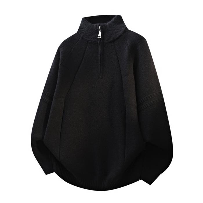Men's 2025 High-End Wool Half-Zip Sweater - Stand-Up Collar, Solid Color, Autumn/Winter Knit Pullover