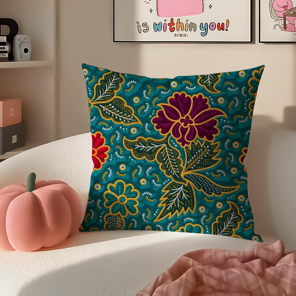 Vibrant Intricate Indonesian Art BBadik Indonesia Cushion Cover Pillowcase Short Plush Invisible zipper Room Sofa Cushion Cover
