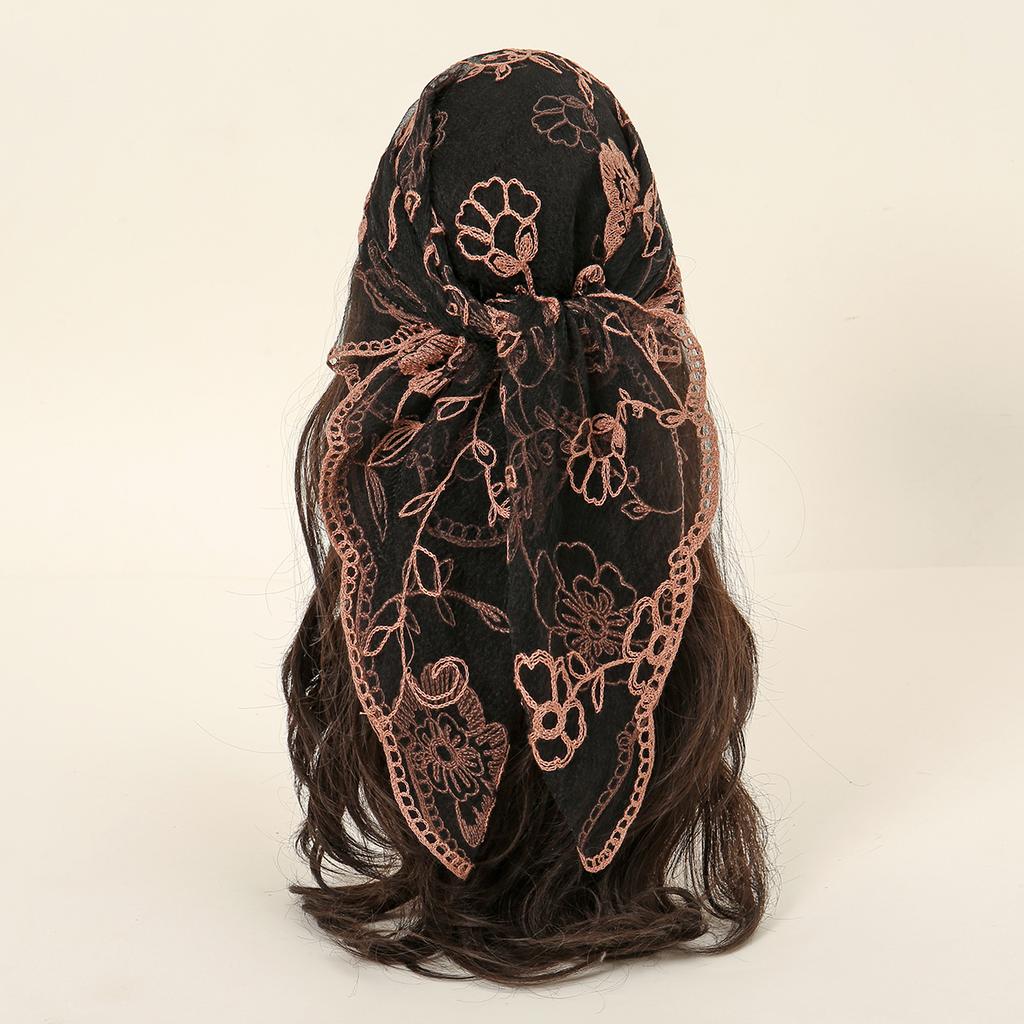 80*80 cm Lace Square Scarf Bandanas Style Rock Embroidery Floral Headband Net Breathable Hijab Headscarf Wraps Muslim Woman Veil