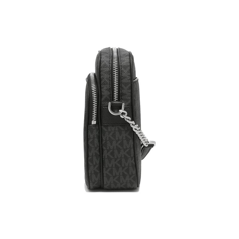 Michael Kors Jet Set Travel Presbyopia Printed Zipper Closure Chain Coated Canvas Shoulder Crossbody Bag Medium Women's Black