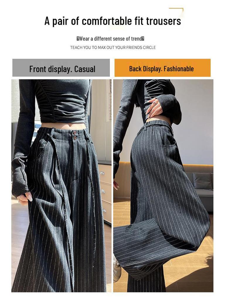 Women's Retro Striped Wide-Leg Pants, 2026 Spring/Summer, Tie-Up Loose Fit, Versatile Old Money Style.