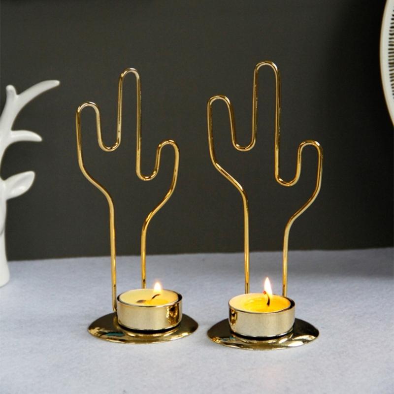 European Cactus Shape Metal Candle Holder Iron Tealights Candle Stand Round Candlesticks Vintage Desktops Decorations