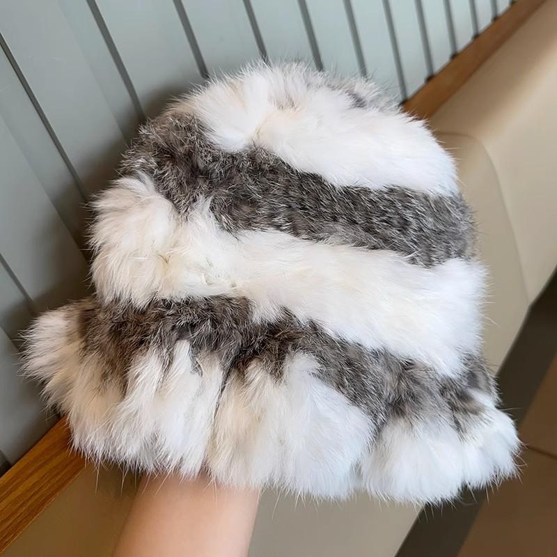 Autumn Winter Color Velvet Fisherman Hat Striped Cloud Hat for Women Warm Knitted Basin Hats Trendy