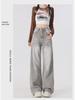 Women's Gray Corrugated Wide-Leg Jeans - 2024 Autumn Lazy Street Style