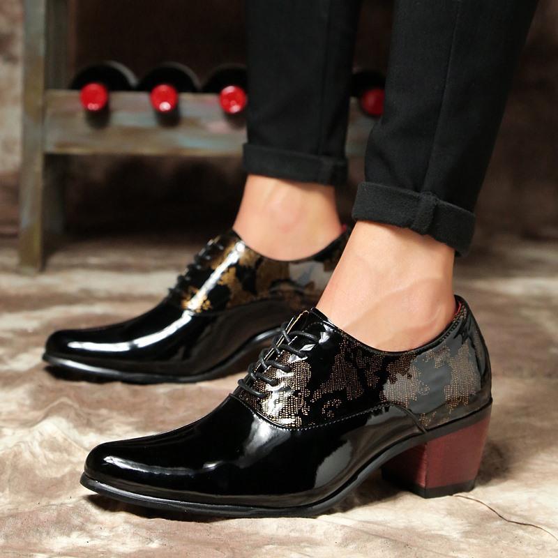 Mens Casual Business Pointed Leather Shoes Glossy Heightening Hairstylist Men's Shoes Luxury Banquet Soft Comfort  Leather Shoes