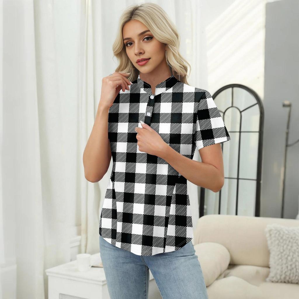 Women's Casual Floral Print V-Neck Short Sleeve Decorative Button T-Shirt Top