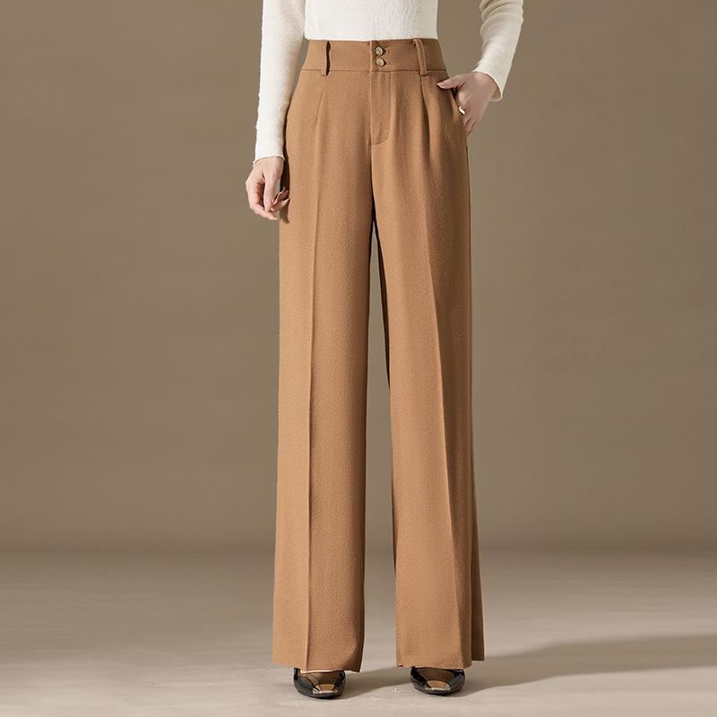 

2024 Autumn/Winter Women s Wool Wide-Leg Pants - Versatile Solid Color Trousers XS верблюд