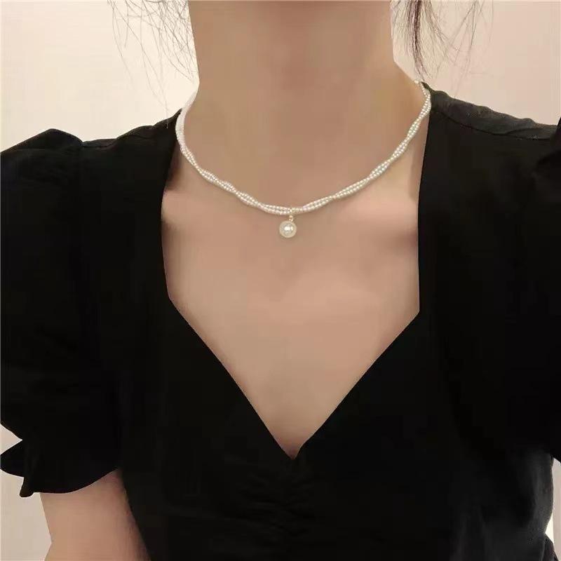 Pearl necklace women's retro temperament sweet small fragrant double-layer collarbone chain niche design new