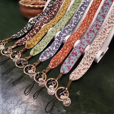 Summer Flower Print Silk Phone Lanyard Strap For Iphone Redmi Samsung Camera Mobile Phone ID Card Long Hanging Rope String