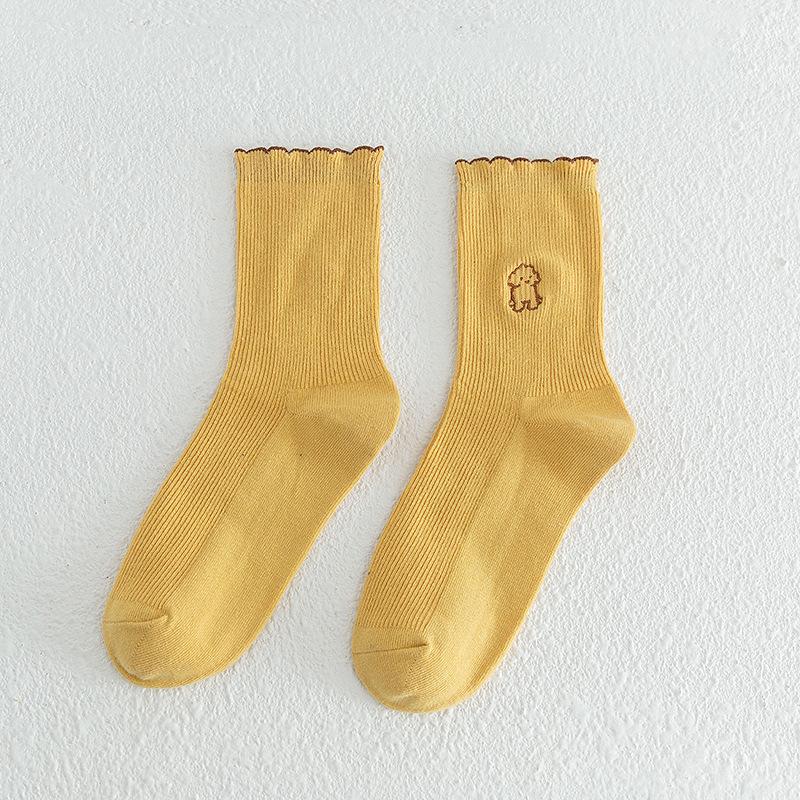 Female Spring and Autumn New Cartoon Dog Embroidery Pulled A College Style Cotton Socks