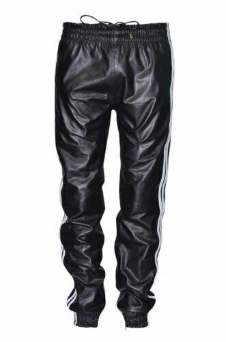 Lambskin Handmade Leather Casual Designer Black Joggers Pant Stylish Wear 100% Real