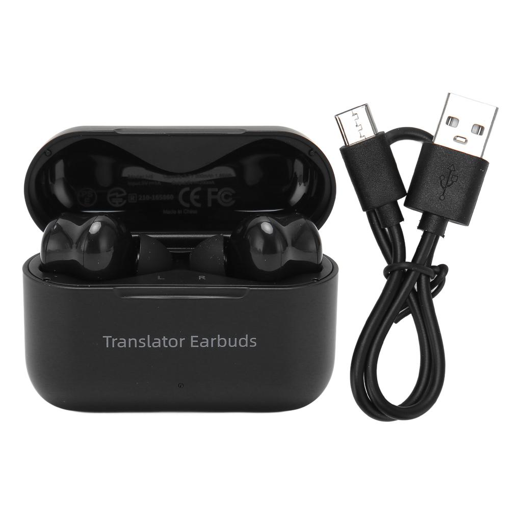 M6 Translation Earbuds Bluetooth 5.0 HiFi Stereo 71 Languages 56 Accents Translator Earphone for Business Travel Black