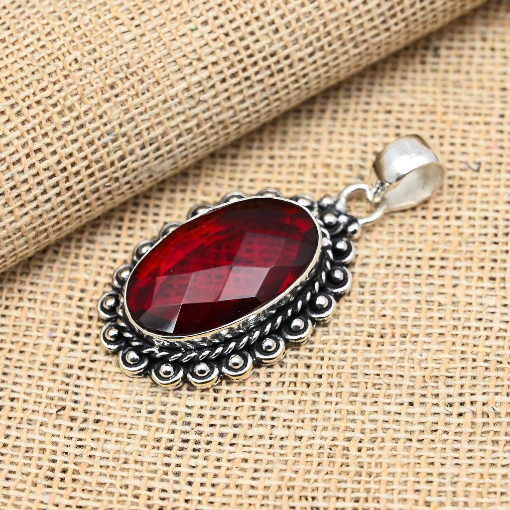 Glorious Red Garnet Gemstone Handmade 925 Sterling Silver Jewelry Pendant For Women