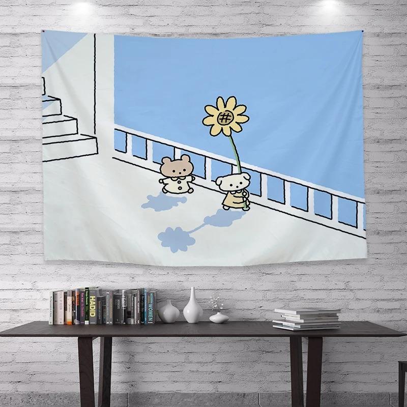 Cartoon Illustration Cat Print Hanging Cloth Home Wall Decoration Tapestry Bedroom Living Room Tapestry
