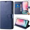 Protective Case for Samsung Galaxy A24 - BooLing - Navy Blue Leather Effect - Shockproof - 2 Tempered Glass Screen Protectors