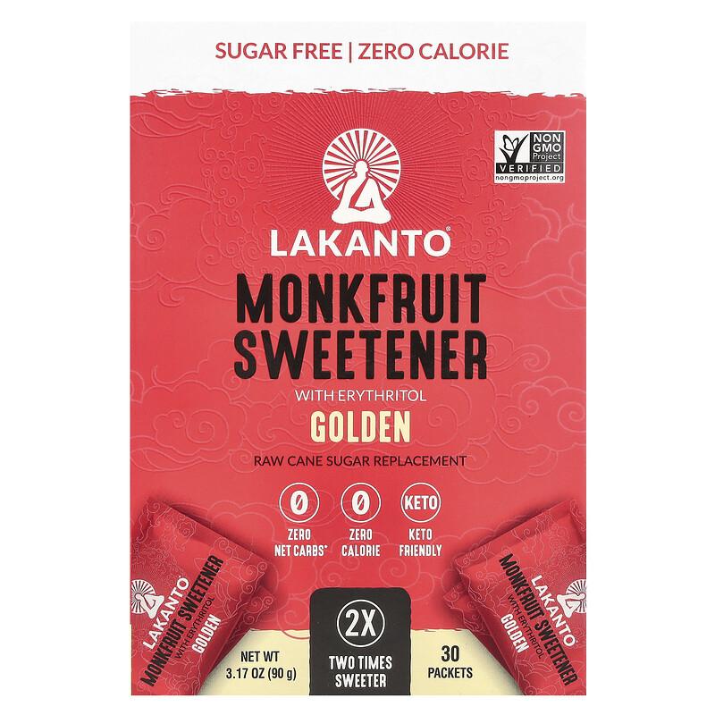 Monniksfruit Zoetstof met Erythritol, Goudkleurig, 30 Zakjes, 3,17 oz (90 gr)