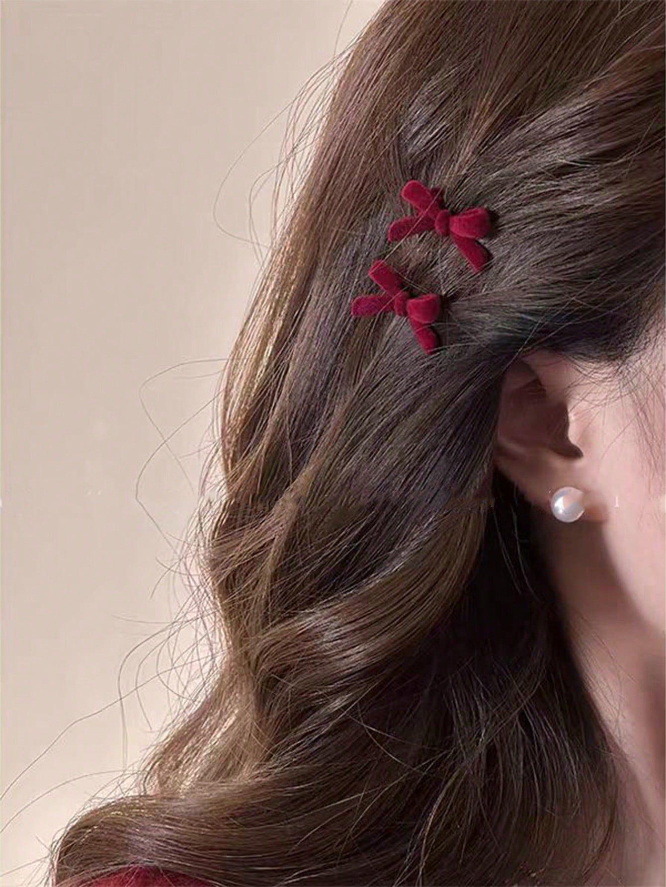 

Новая зимняя рождественская красная заколка-бант для волос для женщин - Милая маленькая заколка для челки