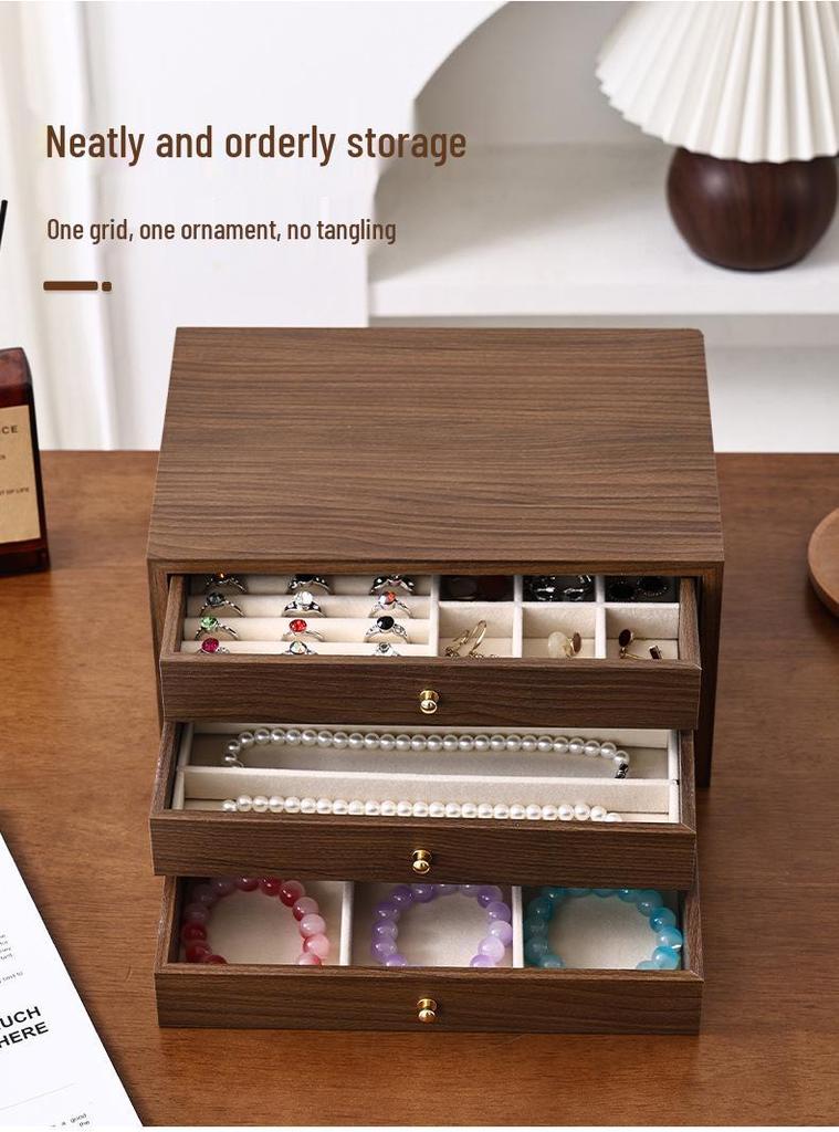 Walnut Multi-Layer Wooden Jewelry Box - Dustproof Organizer for Earrings, Rings, and Necklaces