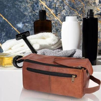 11''Antitheft Goat Leather Travel Toiletry Bag Shaving Dope Kit Men Shaving Case