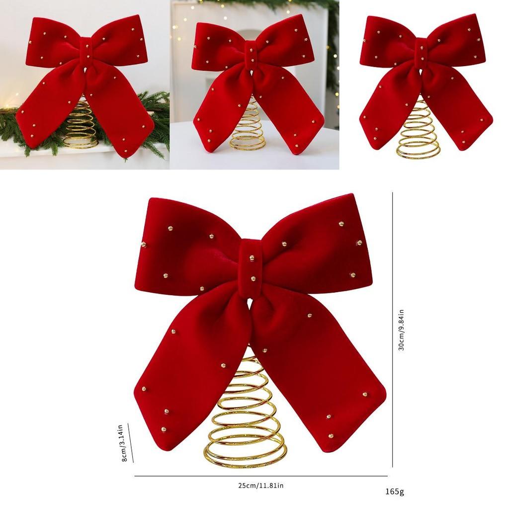 Christmas Tree Topper With Red Flannel Fabric Star And Bow For Holiday Decor