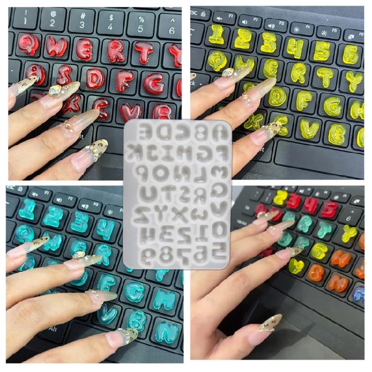 Moldes de Silicona con Letras y Números para Teclado Para Fundición de Resina Encanto de Resina Hecho a Mano Accesorios de Decoración para Teclado