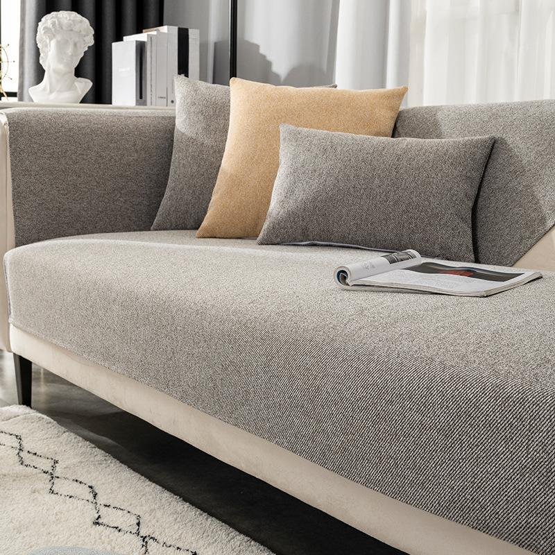 Cuscino per Divano Quattro Stagioni Universale Antiscivolo Grigio Semplice Tessuto Moderno Soggiorno Lusso Leggero Schienale Copridivano Fodera