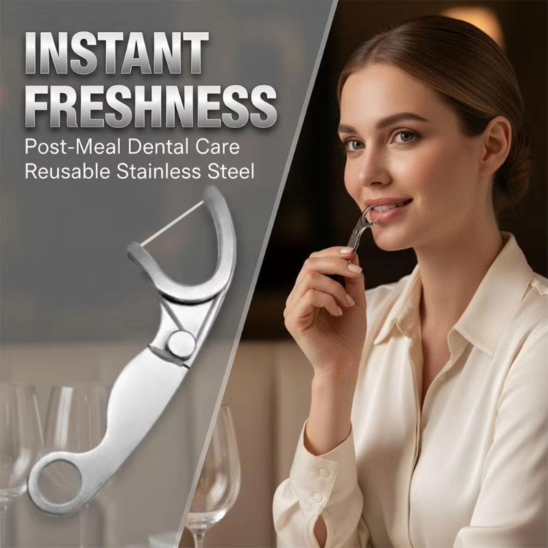 Reusable Portable Stainless Steel Toothpick Floss Set Lightweight Oral Teeth Cleaning Tools for Hiking Business Trip