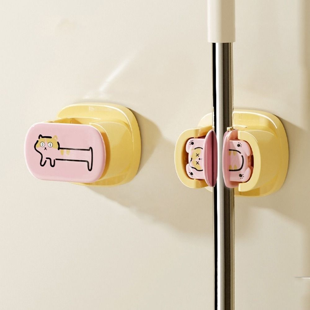 Plastic Suction Cup Mop Clamp Wall Mounted Waterproof Mop Broom Holder Reusable Space Saving Broom Storage Rack Bathroom