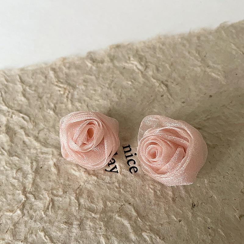Chiffon Fabric Three-Dimensional Flower Stud Earrings Women'S Summer Small Fresh Gentle Sweet Cute Fashion Versatile Earrings Earrings