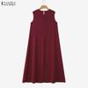 ZANZEA Rochie Casual de Vară Femei cu Gât Rotund, Largă, Fără Mâneci