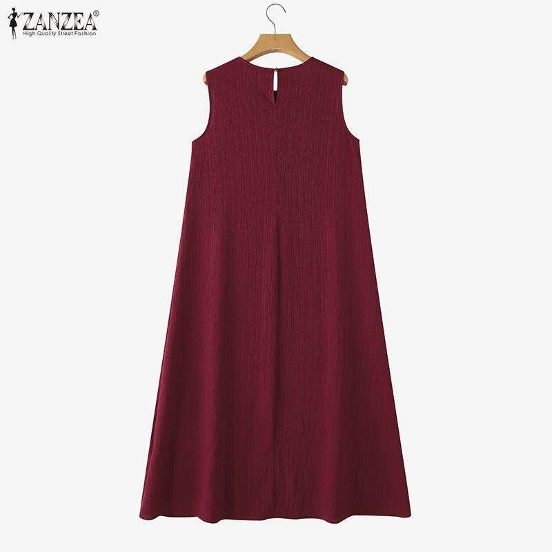 ZANZEA Rochie Casual de Vară Femei cu Gât Rotund, Largă, Fără Mâneci