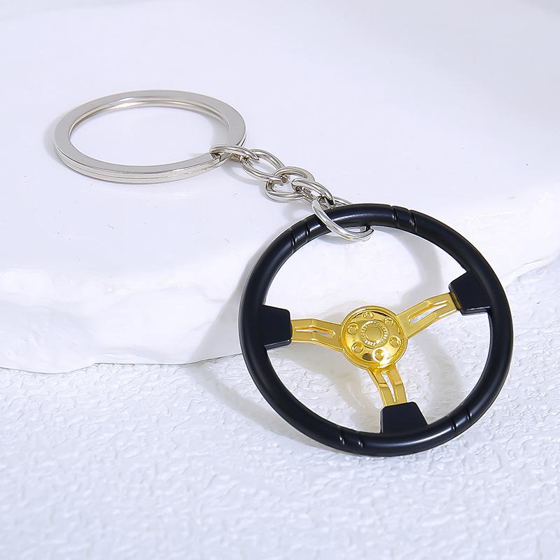 Mini Steering Wheel Keychain Bright Metallic Finish Wear Proof Key Pendant for Boyfriends Birthday Surprise Gift