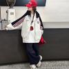 Girls' Striped Color Block Stand Collar Hoodie Cardigan - Casual Loose Fit Spring/Autumn Jacket