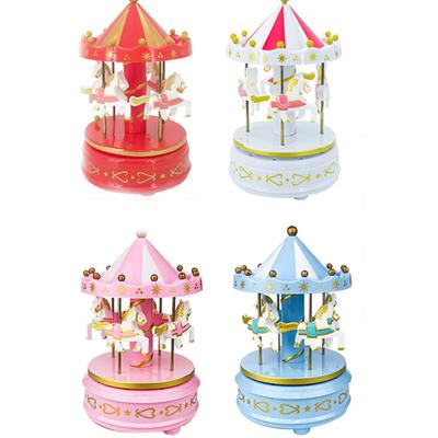 Carousel Music Box Cake Decorative Ornament Baby Birthday Gift Toys Desktop Carousel Toys Handwork 4 Horses Music Box Gifts