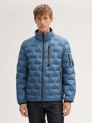 Demi-season Jacket Tom Tailor Hybrid Lightweight Quilted Jacket with a Hood In a Stand-up Collar In a Mystical Blue Color (1044092_36985)