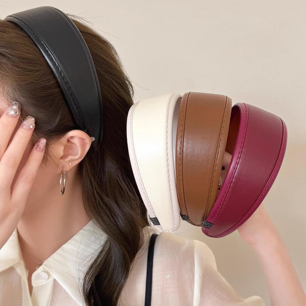 Franse Stijl Haar Hoepel Haarbanden Retro Leer Brede Hoofdbanden Vrouwen Haarband Vrouwelijk Gezicht Wassen Make-up Hoofddeksel Haar Accessoires