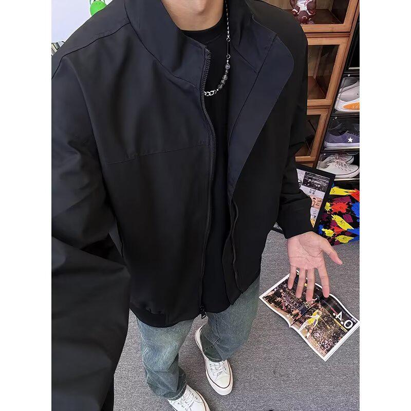 

Мужская толстая куртка-бомбер CleanFit абрикосового цвета: Воротник-стойка и стиль коуч для весны/осени. XL чёрный