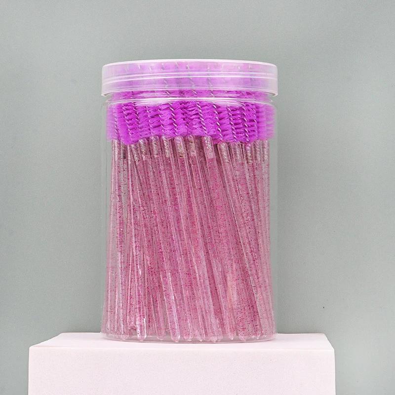 100pcs Barrel Crystal Handle Eyelash Brush Mascara Wand Eye Extension Eyebrow Disposable Makeup Brushes Cosmetic Tools Lashes