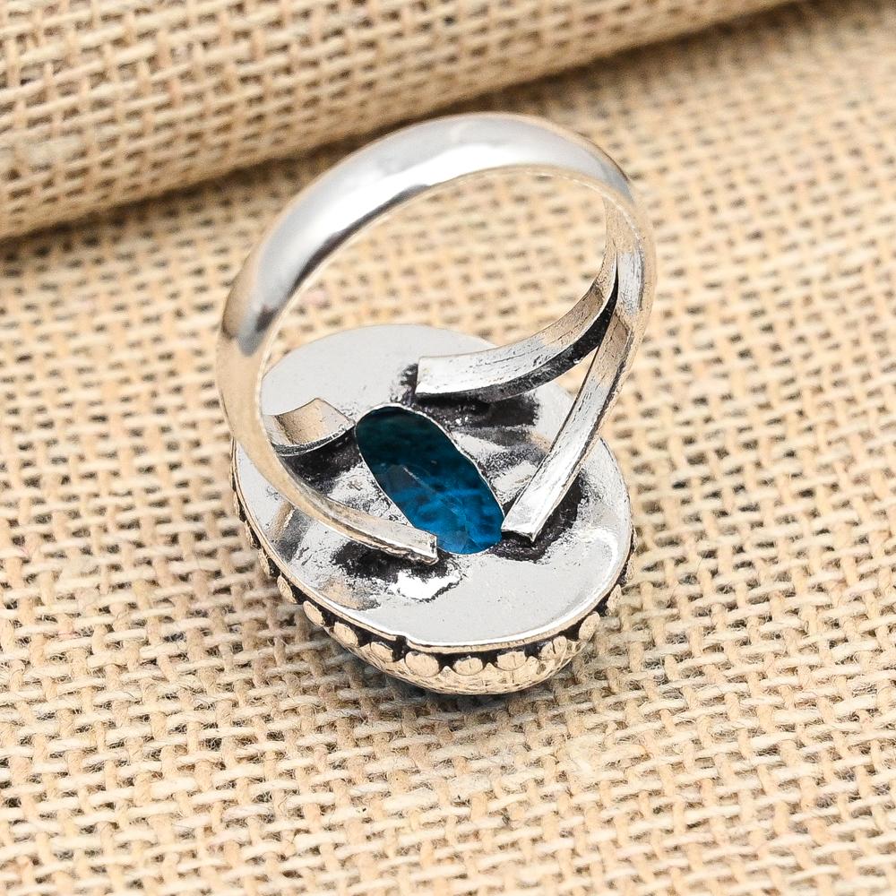 Blue Topaz Gemstone Handmade Jewelry Solid 925 Sterling Silver Ring
